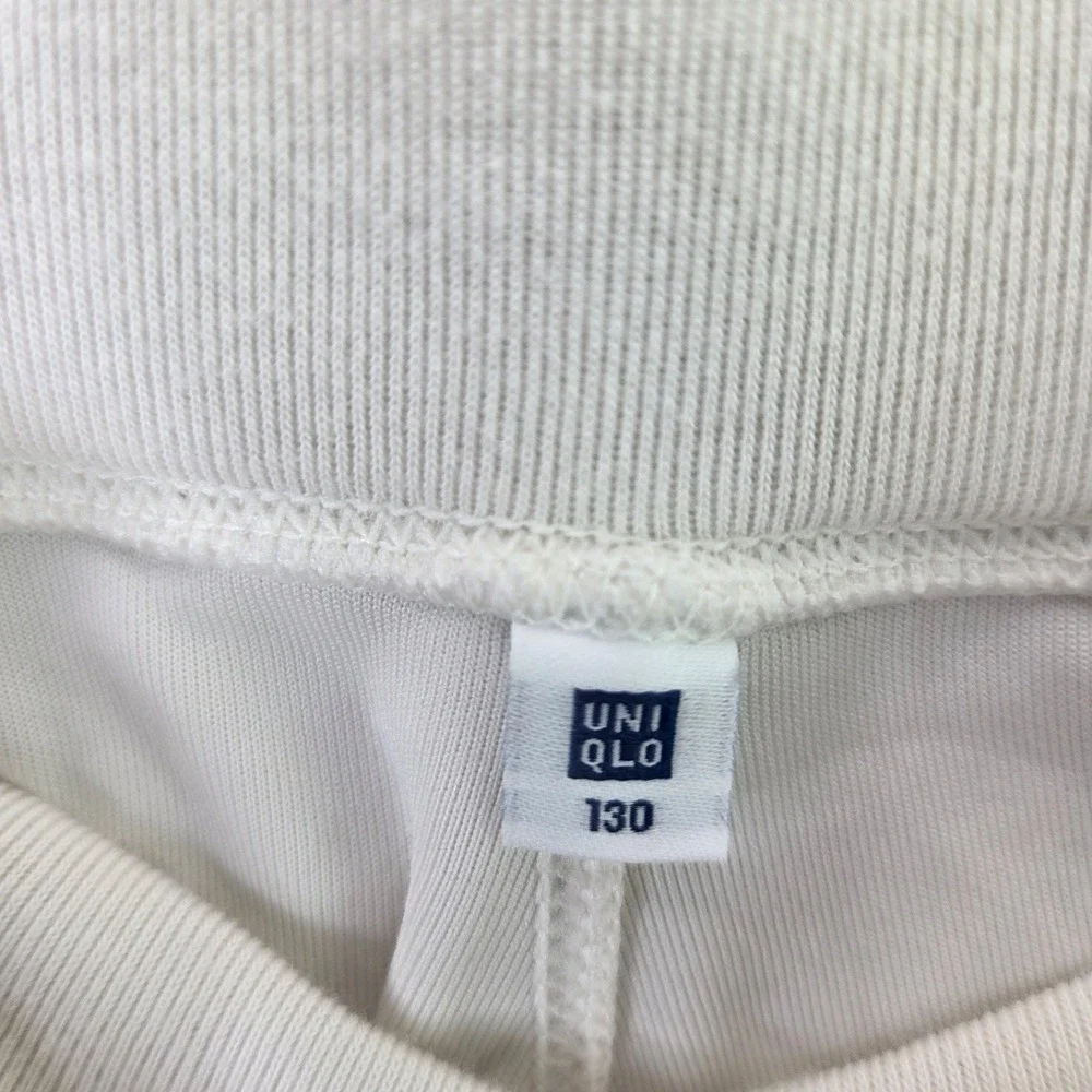 Uniqlo Kids Track Pants Side Stripe Joggers Size 130 Cream White Zipper Pockets